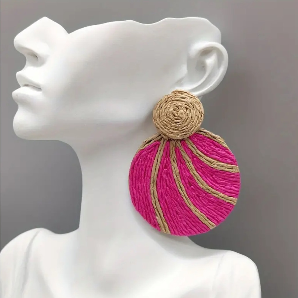 Large Pink Raffia Statement Earrings 22$